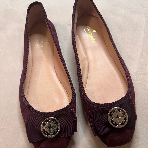 kate spade Shoes - Kate Spade Dark Red Flats with Bow Accent